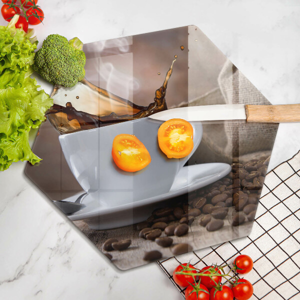 Steklena podloga za rezanje Skodelica in kavna zrna