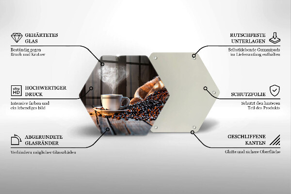 Steklena podloga za rezanje Skodelica za kavo in srce