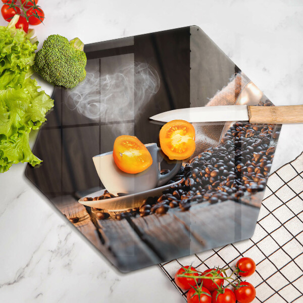 Steklena podloga za rezanje Skodelica za kavo in srce