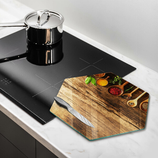 Steklena podloga za rezanje Lesene žlice začimb