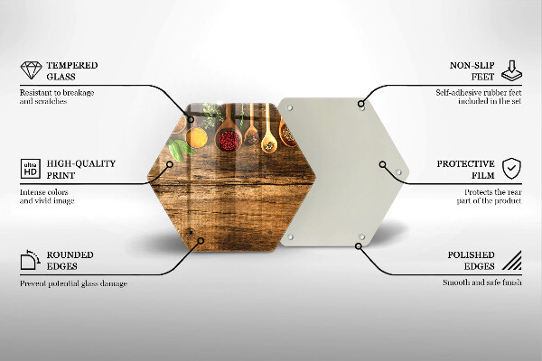 Steklena podloga za rezanje Lesene žlice začimb