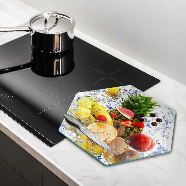 Steklena podloga za rezanje Sočno sadje in voda
