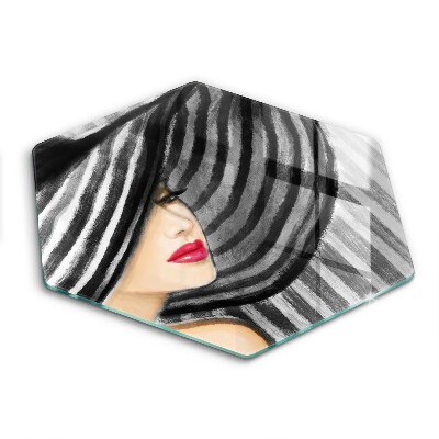 Steklena podloga za rezanje Ženska v klobuku