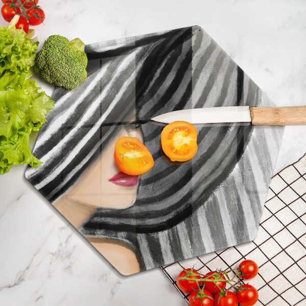 Steklena podloga za rezanje Ženska v klobuku