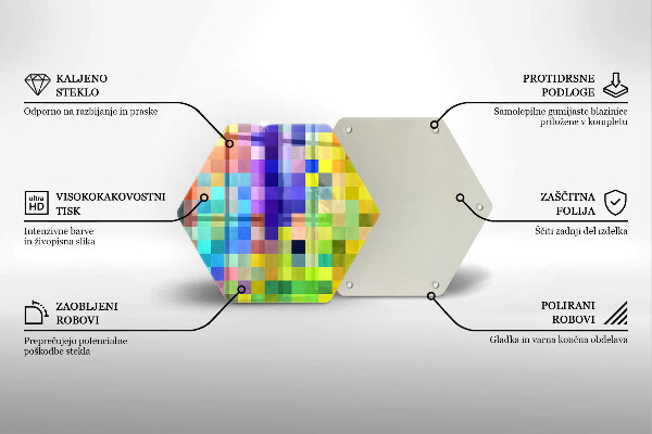Steklena podloga za rezanje Pisani kvadratki slikovnih pik