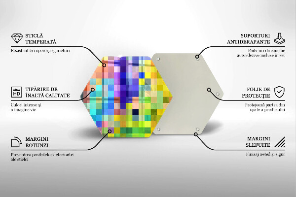 Steklena podloga za rezanje Pisani kvadratki slikovnih pik