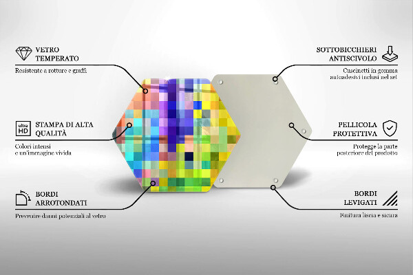 Steklena podloga za rezanje Pisani kvadratki slikovnih pik