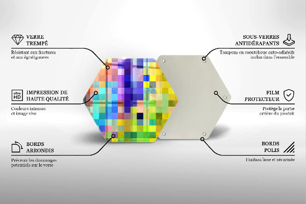 Steklena podloga za rezanje Pisani kvadratki slikovnih pik