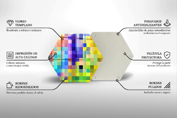 Steklena podloga za rezanje Pisani kvadratki slikovnih pik