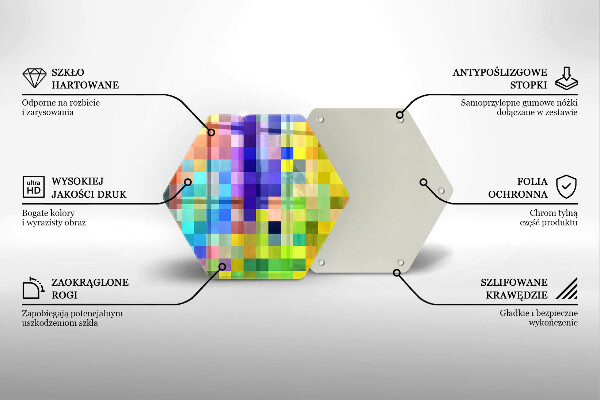 Steklena podloga za rezanje Pisani kvadratki slikovnih pik