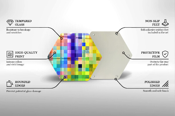 Steklena podloga za rezanje Pisani kvadratki slikovnih pik