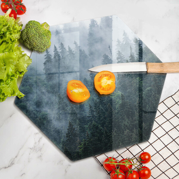 Steklena podloga za rezanje Gozdno drevje in megla