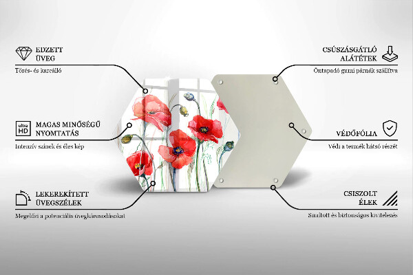 Steklena podloga za rezanje Cvetovi rdečega maka