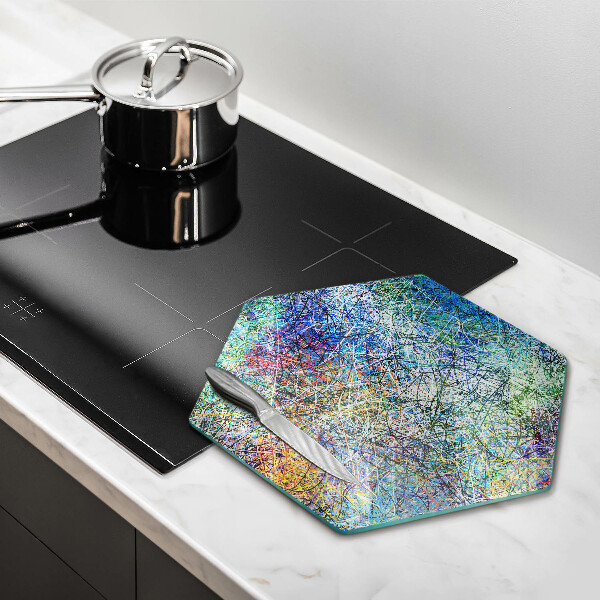 Steklena podloga za rezanje Barvita črtna abstrakcija