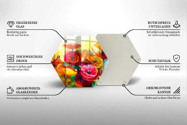 Steklena podloga za rezanje Poslikane pisane rože