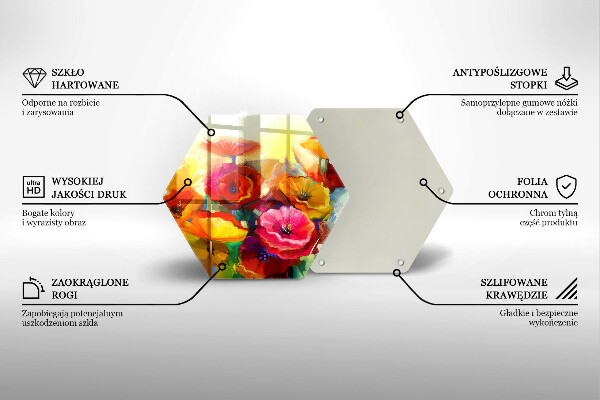 Steklena podloga za rezanje Poslikane pisane rože