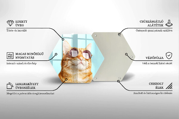 Steklena podloga za rezanje Rdeča mačka z očali