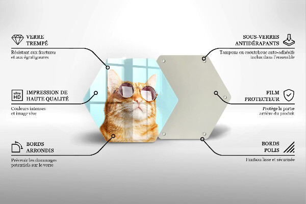 Steklena podloga za rezanje Rdeča mačka z očali