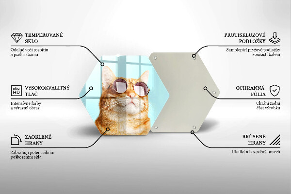 Steklena podloga za rezanje Rdeča mačka z očali
