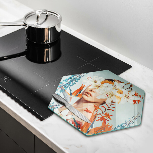 Steklena podloga za rezanje Ženska v rožah