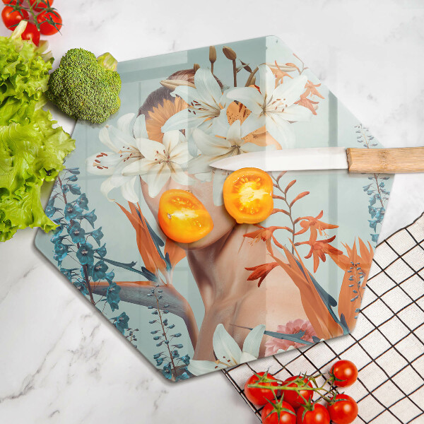 Steklena podloga za rezanje Ženska v rožah