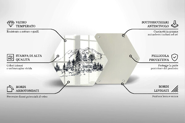 Steklena podloga za rezanje Risba koče v gorah