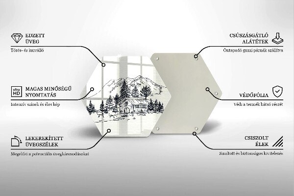 Steklena podloga za rezanje Risba koče v gorah