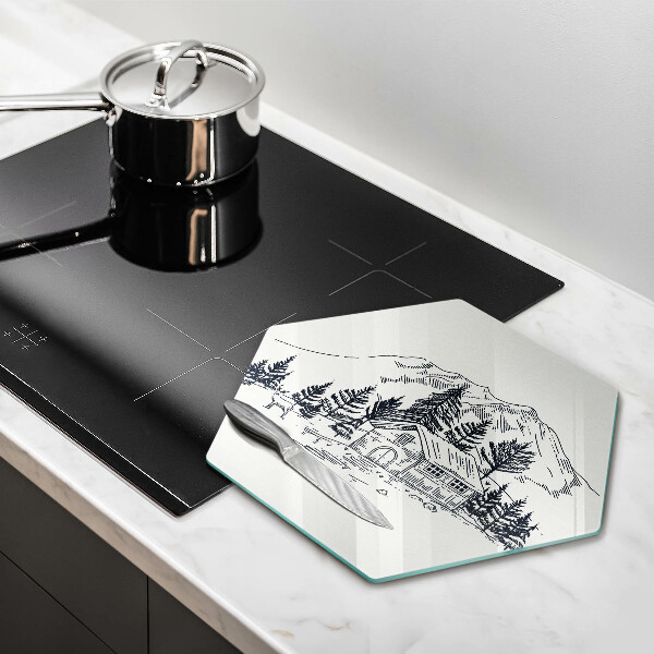 Steklena podloga za rezanje Risba koče v gorah