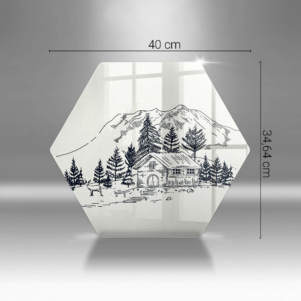 Steklena podloga za rezanje Risba koče v gorah