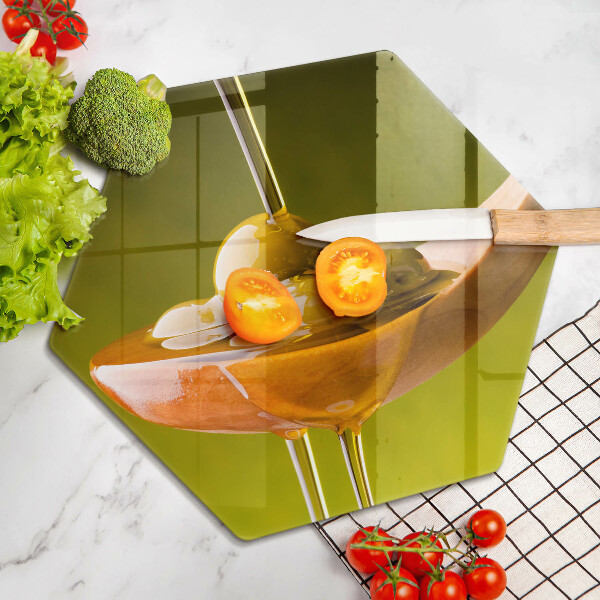 Steklena podloga za rezanje Oljčno olje in olive