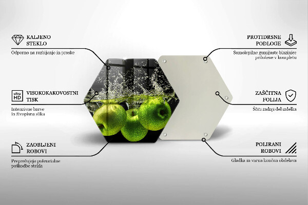 Steklena podloga za rezanje Zelena jabolka in voda