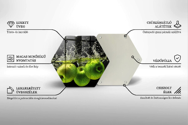 Steklena podloga za rezanje Zelena jabolka in voda