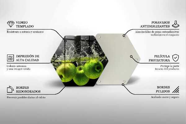Steklena podloga za rezanje Zelena jabolka in voda