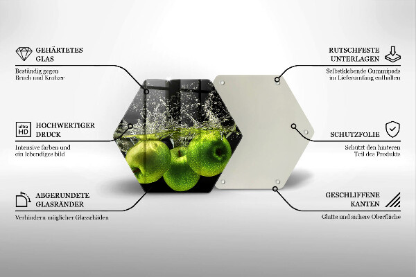 Steklena podloga za rezanje Zelena jabolka in voda