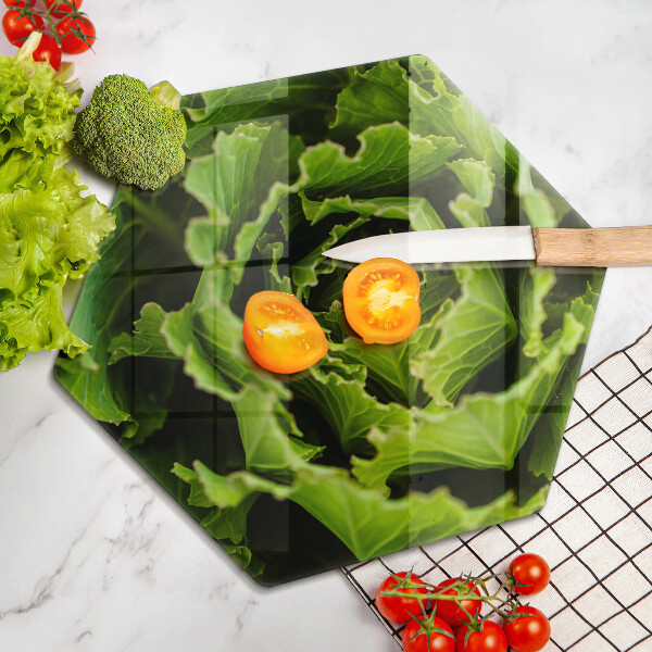 Steklena podloga za rezanje Uživanje listov zelene solate