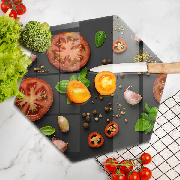 Steklena podloga za rezanje Paradižnik in začimbe