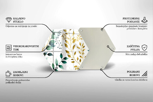 Steklena podloga za rezanje Zeleni in zlati listi