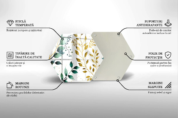 Steklena podloga za rezanje Zeleni in zlati listi