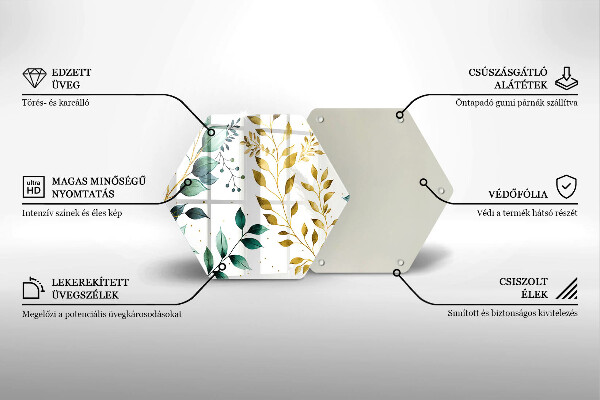 Steklena podloga za rezanje Zeleni in zlati listi