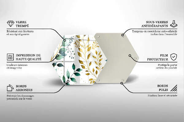 Steklena podloga za rezanje Zeleni in zlati listi