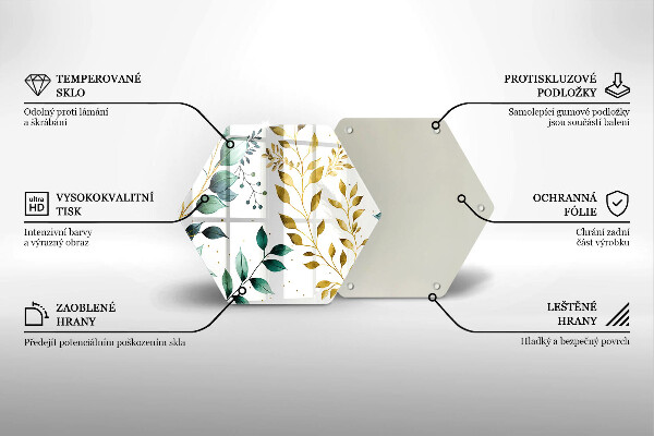 Steklena podloga za rezanje Zeleni in zlati listi
