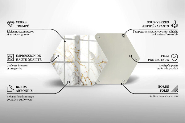Steklena podloga za rezanje Svetel marmor z zlatom