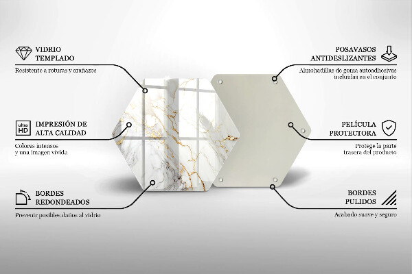 Steklena podloga za rezanje Svetel marmor z zlatom