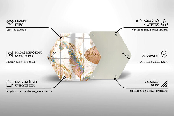 Steklena podloga za rezanje Boho perje in listi