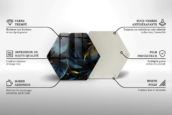Steklena podloga za rezanje Okrasni listi z zlatom