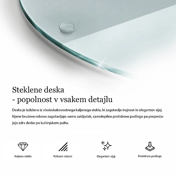 Prozorna steklena deska za rezanje 40 cm