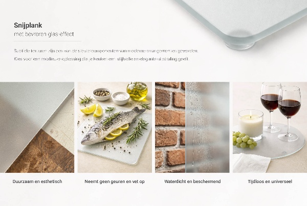 Velika steklena kuhinjska deska v velikosti 80 x 52 cm