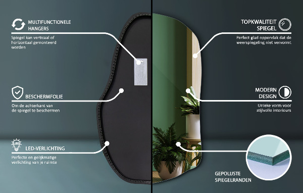 LED ogledalo z organsko obliko edinstveno 100x65 cm