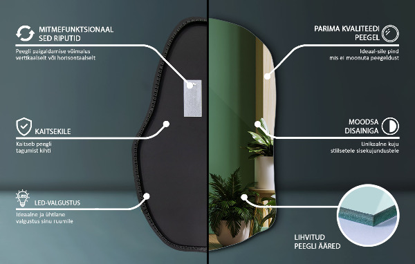 LED ogledalo z organsko obliko edinstveno 100x65 cm