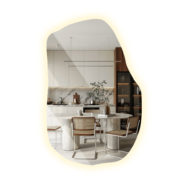 LED ogledalo z organsko obliko edinstveno 100x65 cm